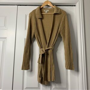 KIKIT Tan Ribbed Knit Belted Long Cardigan. Women’s Size M
